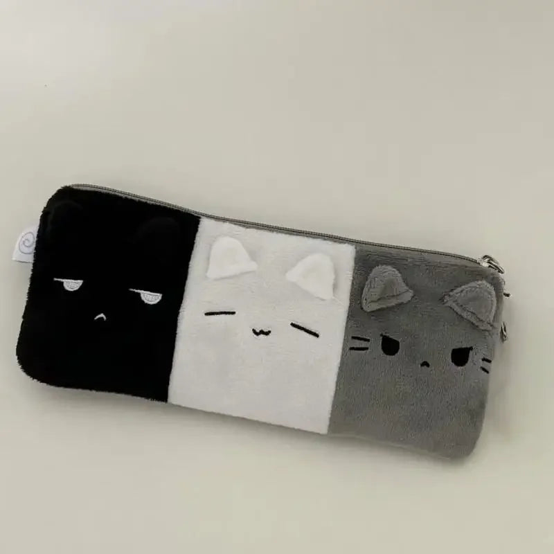 1Pcs Black White And Gray Kitten Pencil Case Plush Cute Cat Storage Bag Large Capacity Cartoon Stationery Case For Student Zpaxo