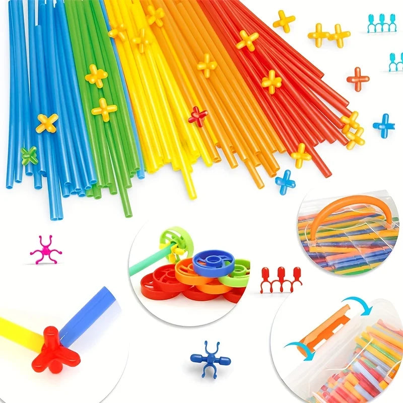 Building Toys Made Straw Interlocking Plastic Engineering Blocks