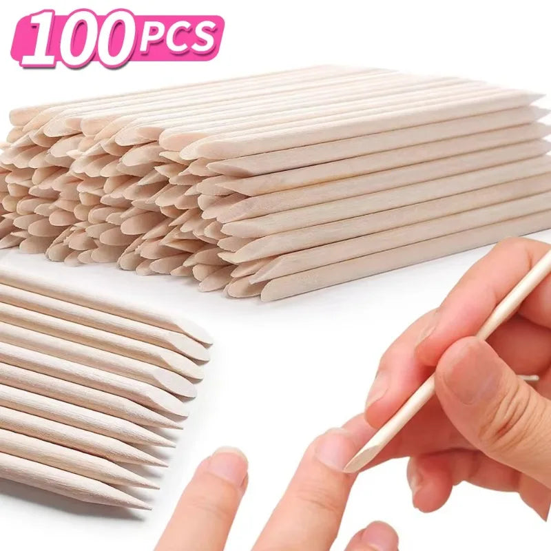 Double-Ended Wood Cuticle Pusher & Nail Art Sticks 50/100 Pack Cuticle Pusher Sticks Zpaxo