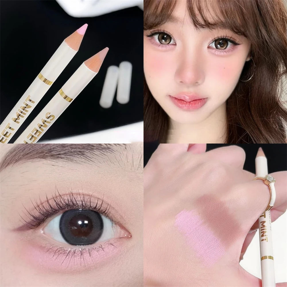 Dual-Ended Aegyosal & Highlighter Pencil Nude Pink Brighten Waterproof Lying Silkworm Pencil for Under Eye Shadow Makeup ﻿Stick Zpaxo W01 Sweet Mint