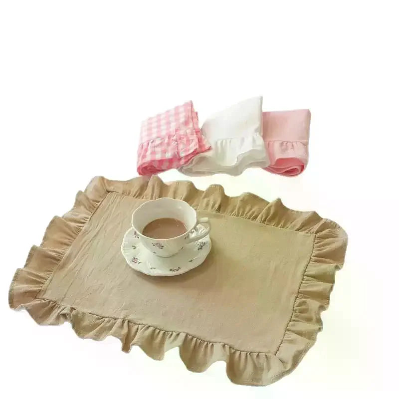 Pink Blue Stripe Ruffle Placemat Set Cute Table Decor For Kitchen Dining Room Br Zpaxo