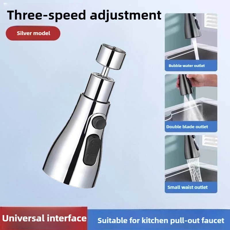 Universal 360° Rotation Kitchen Faucet Extender 3 In1 ABS Durable Water Saving Shower Spray Head Bathroom Basin Tap Replacement Zpaxo Silver