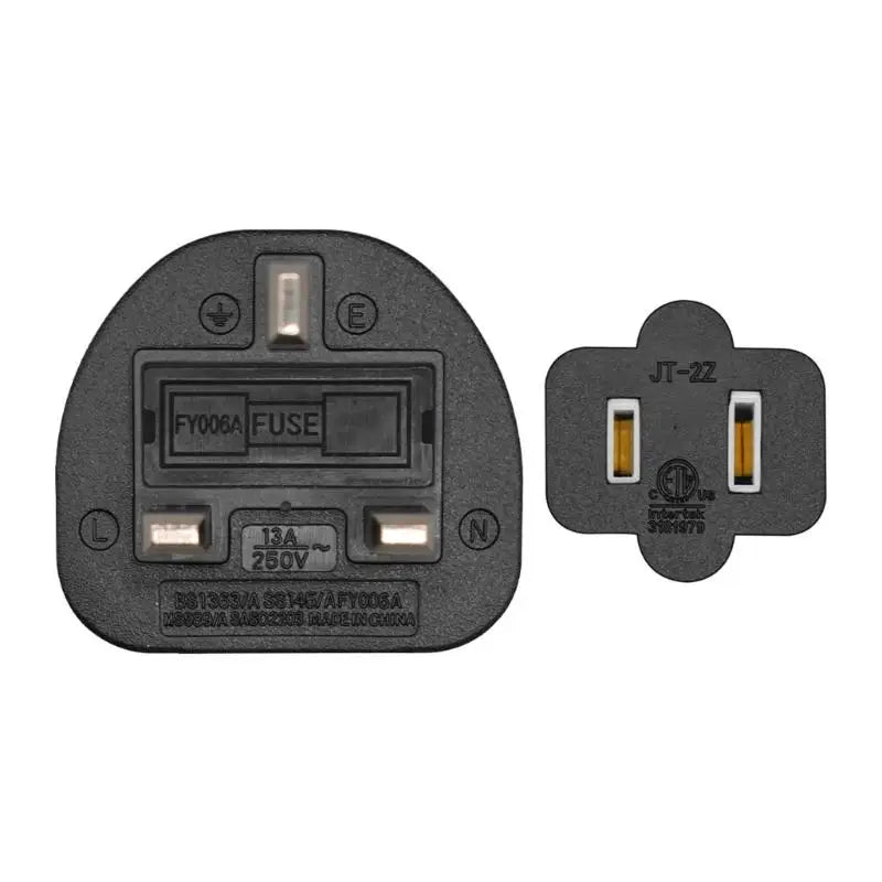 652F Black British 3-Pin Two US 2-Slot Outlet Cord Cable Desk Socket Zpaxo