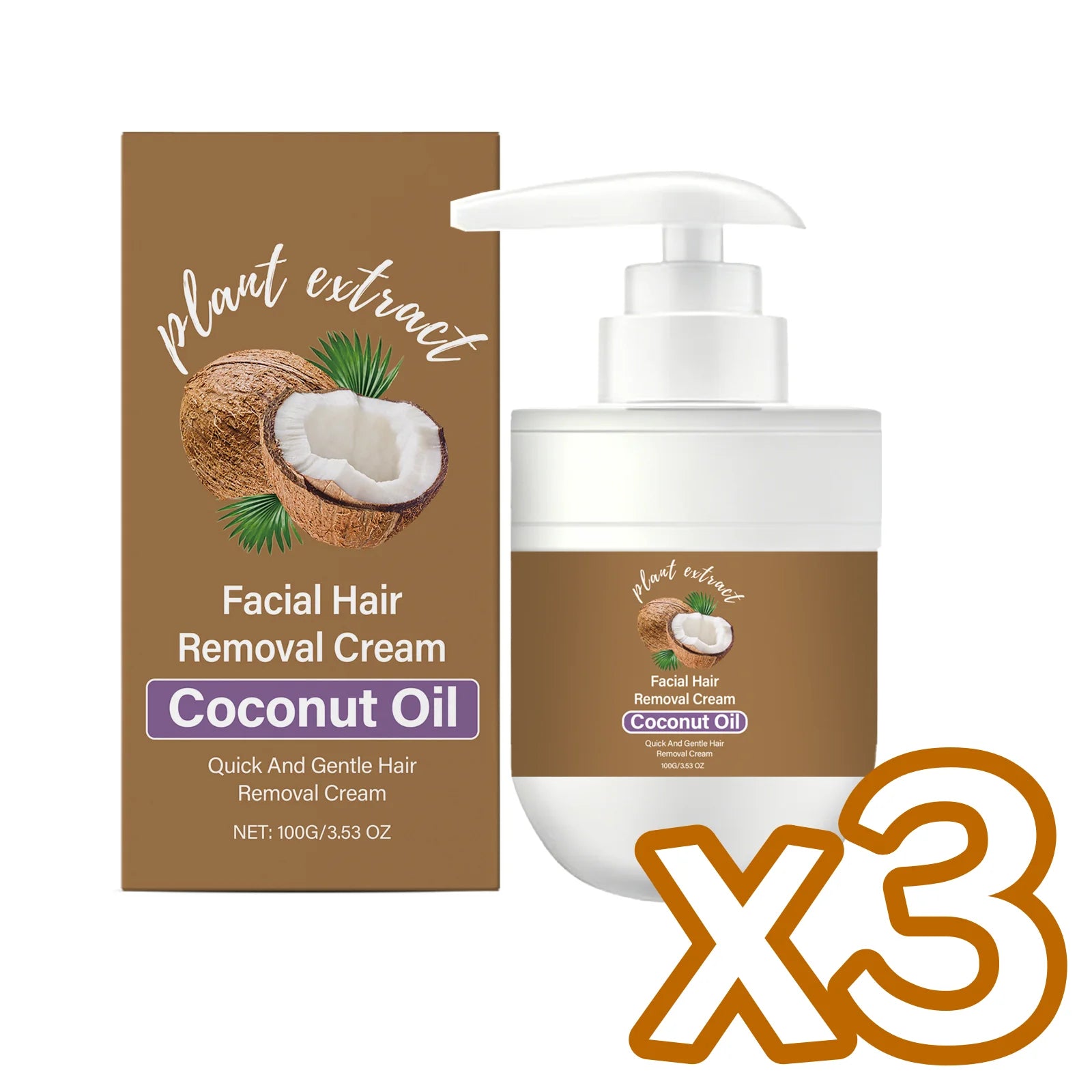 Coconut Hair Removal Cream – Painless & Gentle Depilatory Hair Removal Cream Zpaxo 100g Boxed x 3