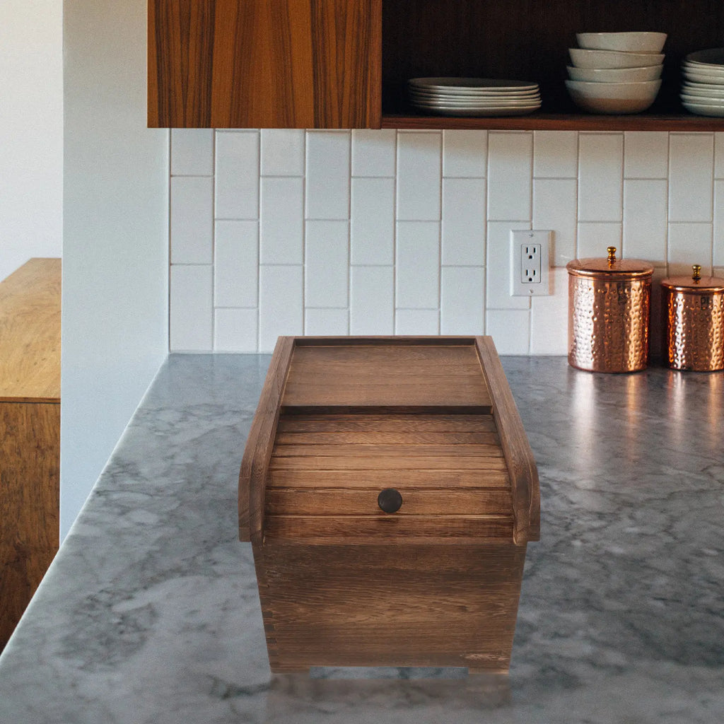 Large Wooden Rice Storage Container Lid Keeps Fresh Dry Ideal Pantry