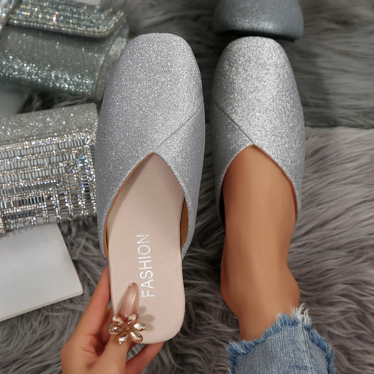 Women Mules Shoes Casual Leather 2025 Elegant Square Sandals Closed Zpaxo