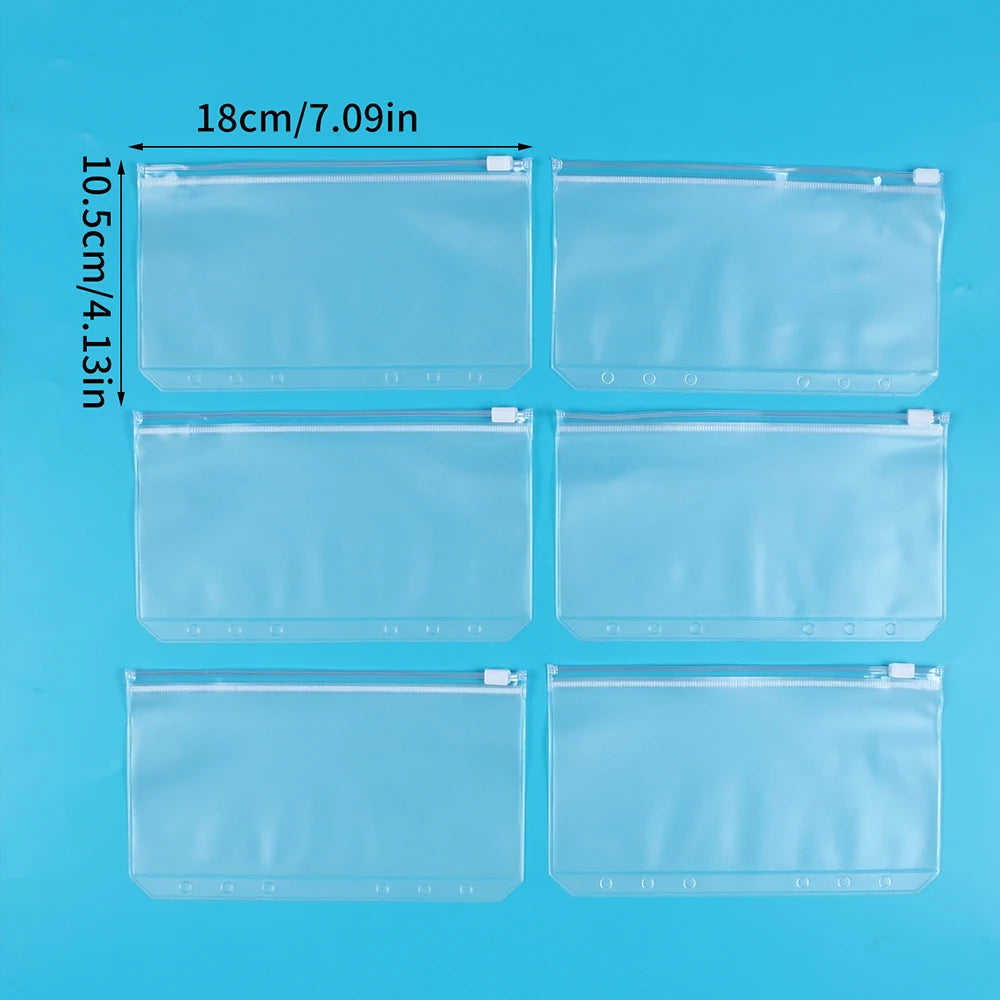 6/10Pcs A6 Binder Pockets with Zippers Clear Binder Inserts 6-Ring Budget Cash Envelopes for Student School Office Supplies Zpaxo