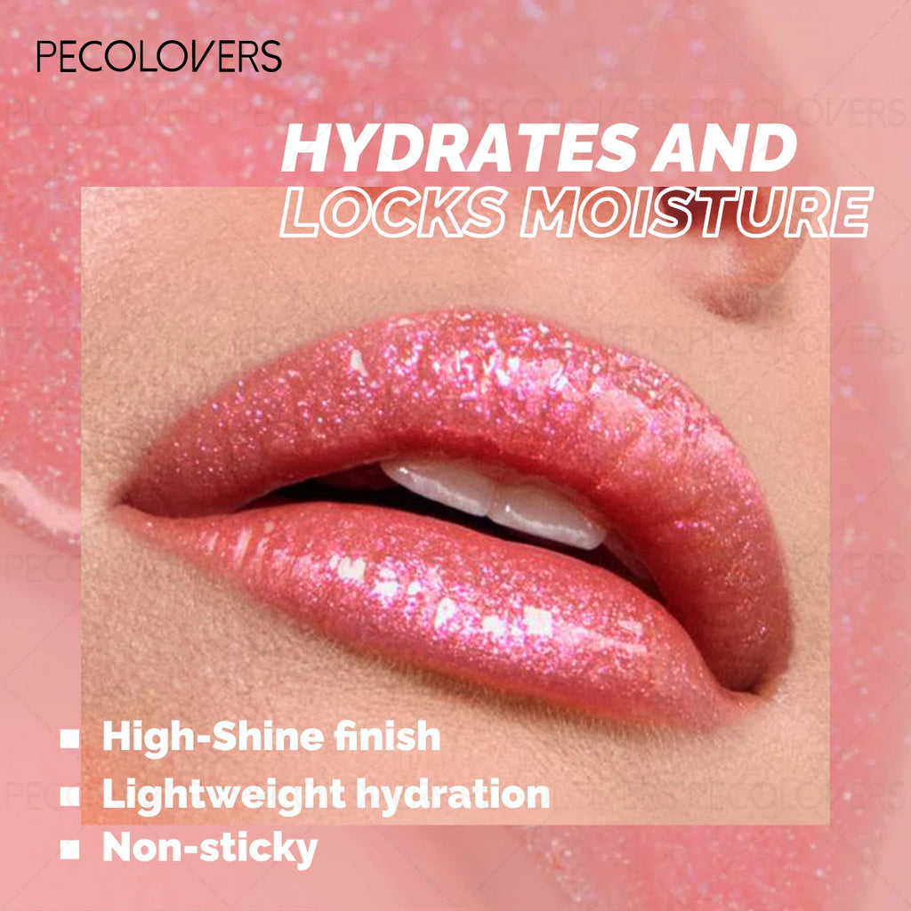 1PC Shimmer Moisturizing Lip Oil Long-Lasting Non-Sticky Lip Gloss Sweatproof Formula Pinkish-Shimmer Lip Gloss for Everyday Zpaxo