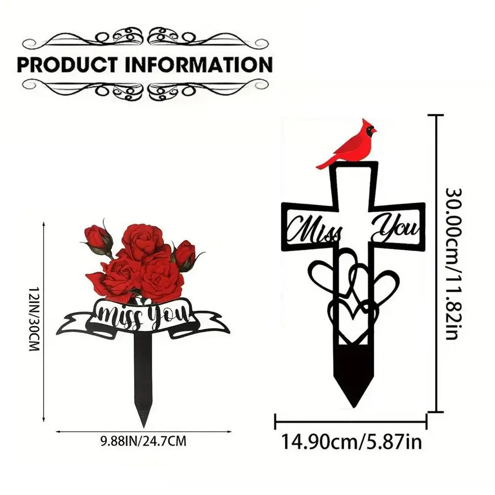 Miss You Memorial Garden Stake | Cardinal Grave Marker Plaque Memorial Garden Stake Zpaxo