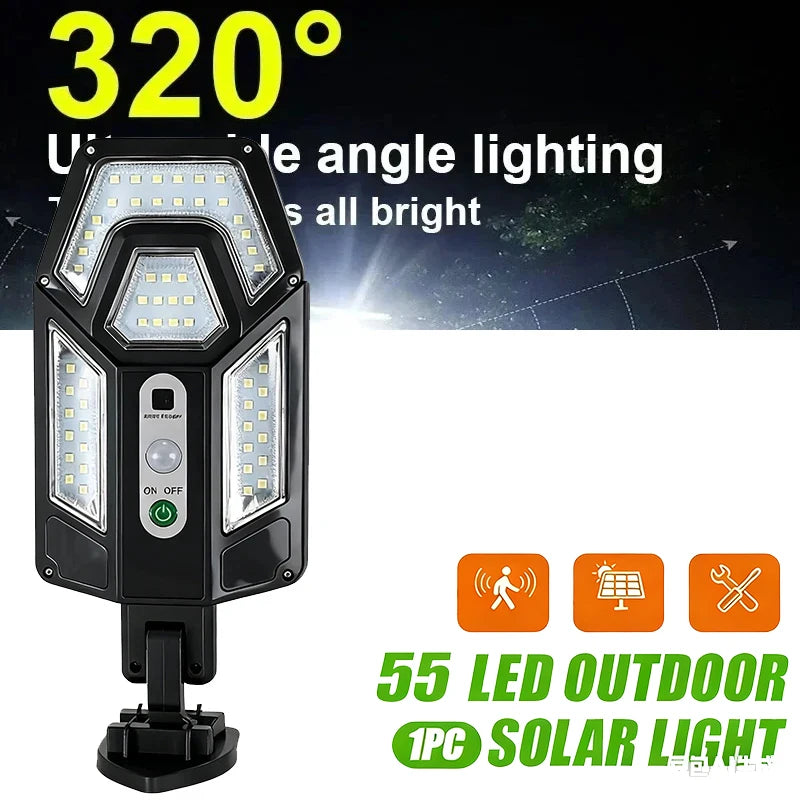 LED Solar Outdoor Wall Light – 55LED Motion Sensor & Remote