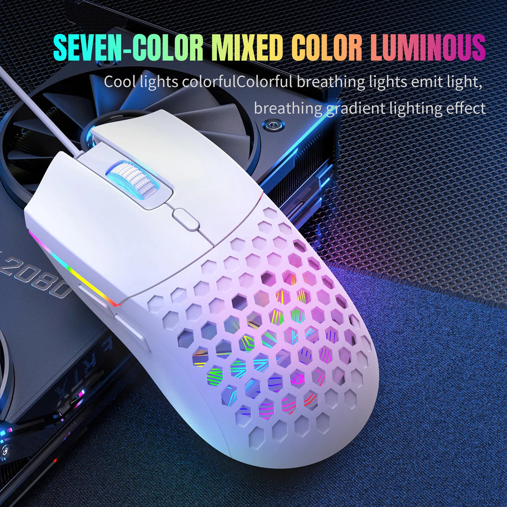 Wired Mouse Hollow Design Gaming Mouse with 6400DPI Colorful Backlit Ergonomic for Gaming and Working Zpaxo