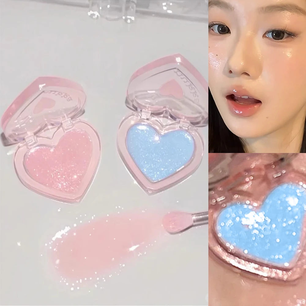 Peach Pink Sparkling High Gloss Powder Highlighter Palette Face Contour Brighten Expansive Jelly Blush Paste Illuminate Makeup Zpaxo