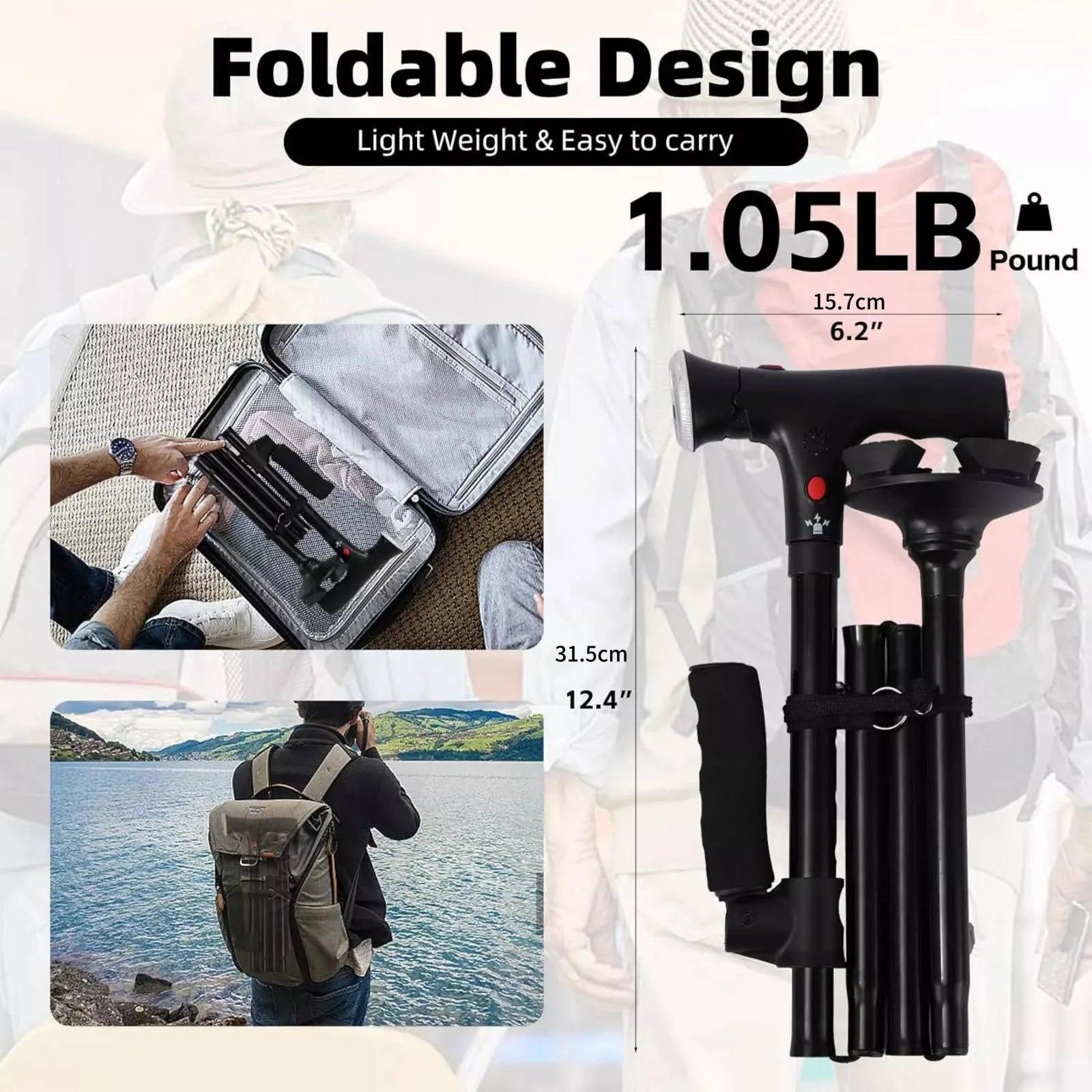 Collapsible Telescopic Folding Cane Elder LED Walking Trusty Sticks