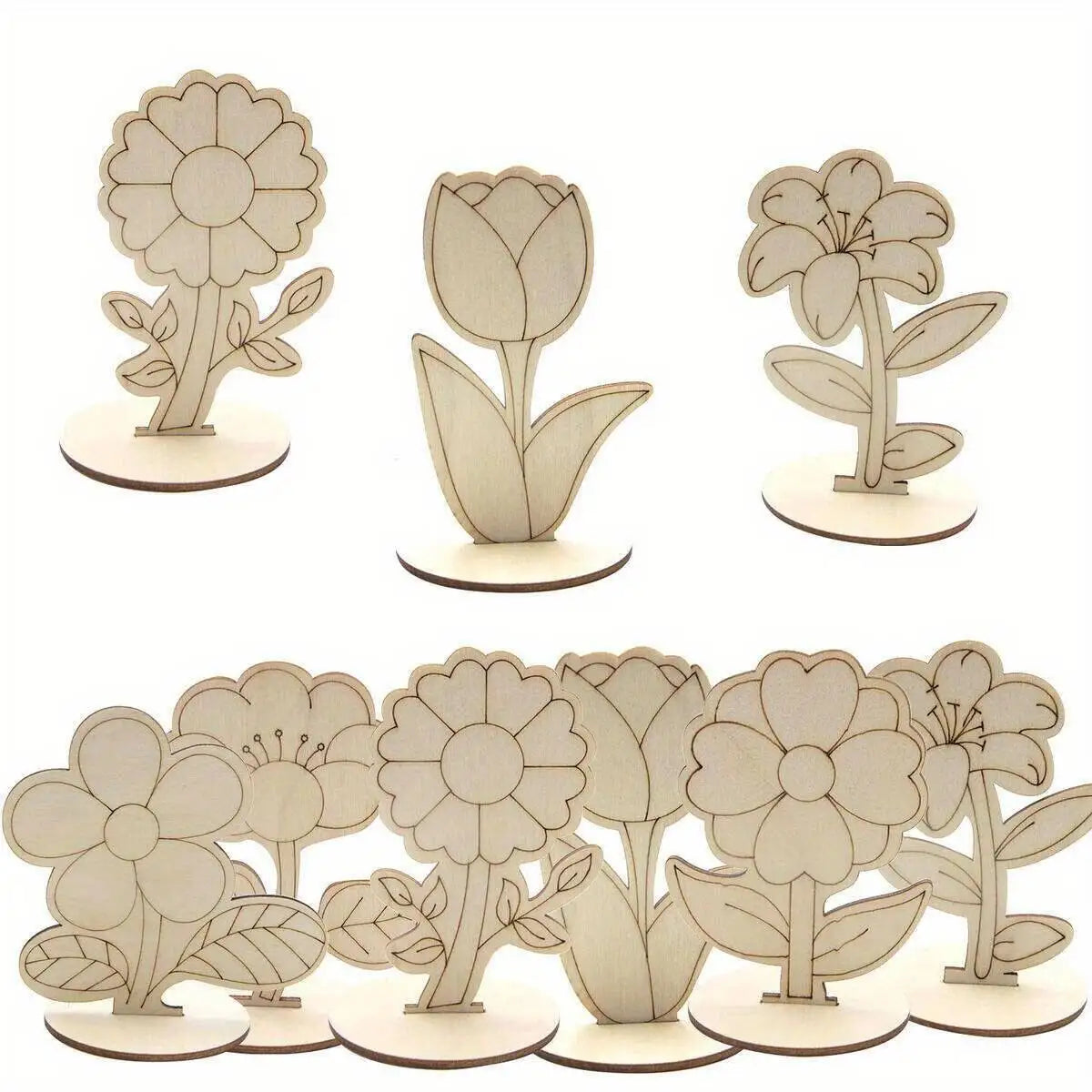 6Pcs/Set Rose/Lily/Sunflower Wooden Ornament Wood DIY Painting Crafts For Spring Happy Easter Party Table Decoration Supply Zpaxo