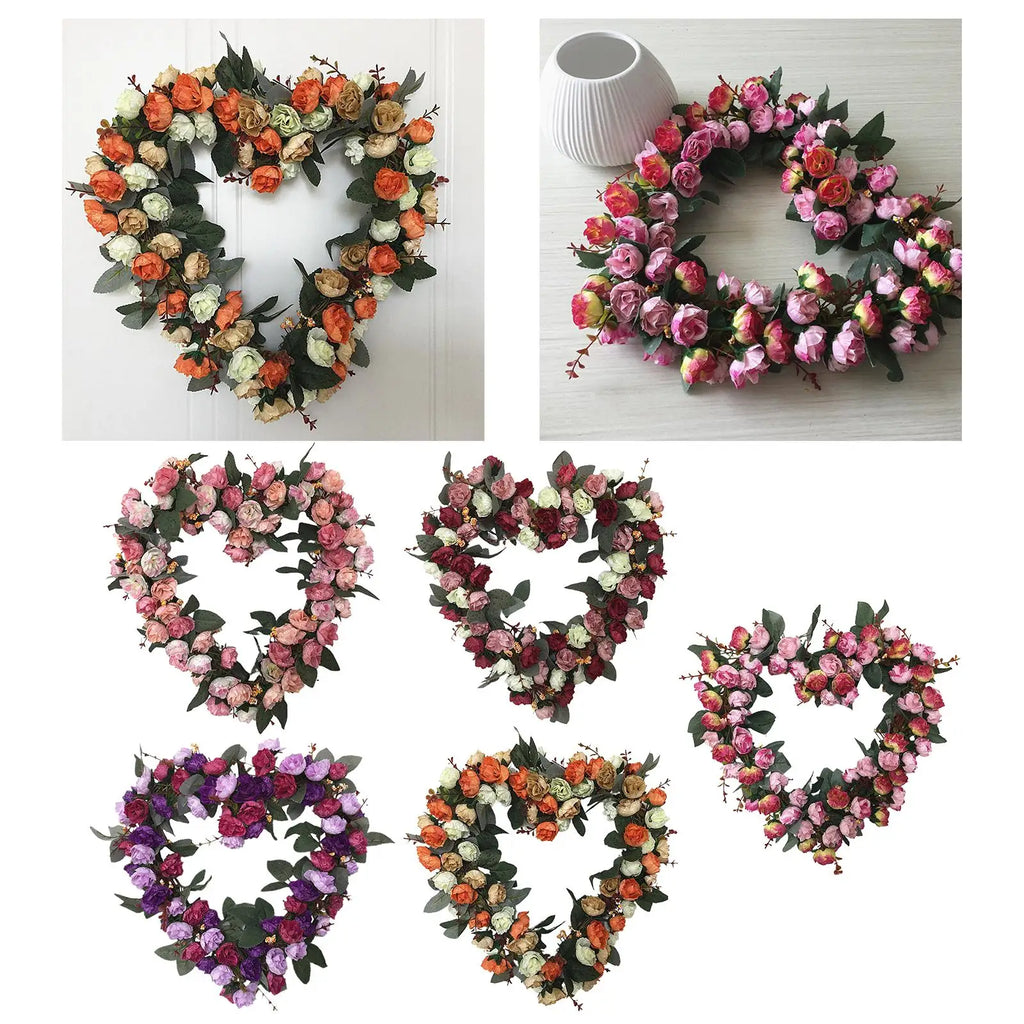 Heart-shaped Rose Wreath Artificial Wall Hanging Knocker Welcome Zpaxo