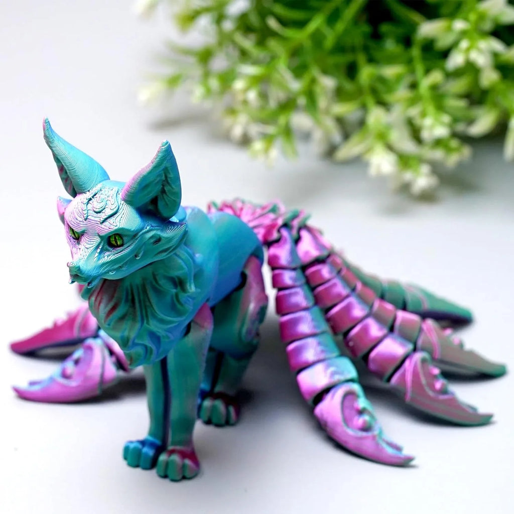 3D Printed Nine Tailed Fox Model Flexible Realistic Articulated
