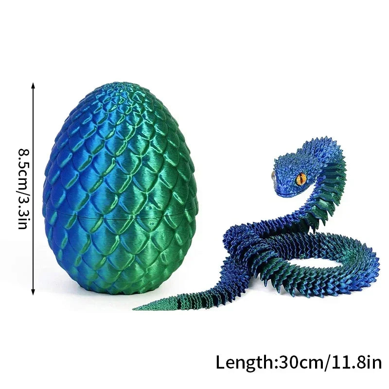 3D Printed Articulated Crystal Snake in Dragon Egg | Desk Ornament 3D Printed Figurine Zpaxo A as picture