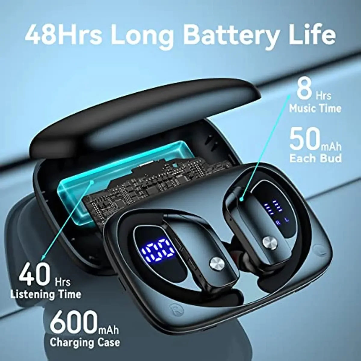 Wireless Earbuds Bluetooth Headphones 48hrs Play Back Sport Earphones