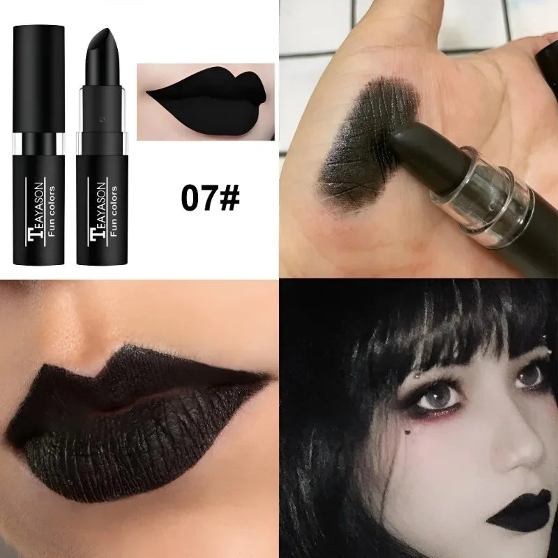 12 Colors Nude Lipstick Matte Velvety Vampire Makeup Punk Black Lip