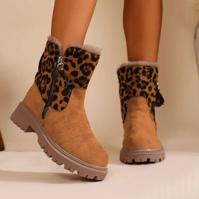 2025 New Women Snow Boots Keep Warm Cotton Shoes Faux Suede Non-slip Winter Boots Woman Comfortable Platform Ankle Booties Zpaxo Leopard print 42