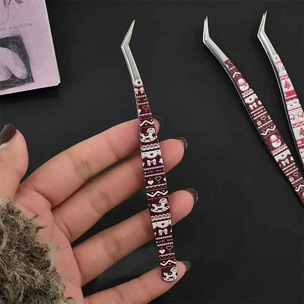 Metal Curved Stickers Tweezers Anti-static Cartoon Lashes Extension Zpaxo
