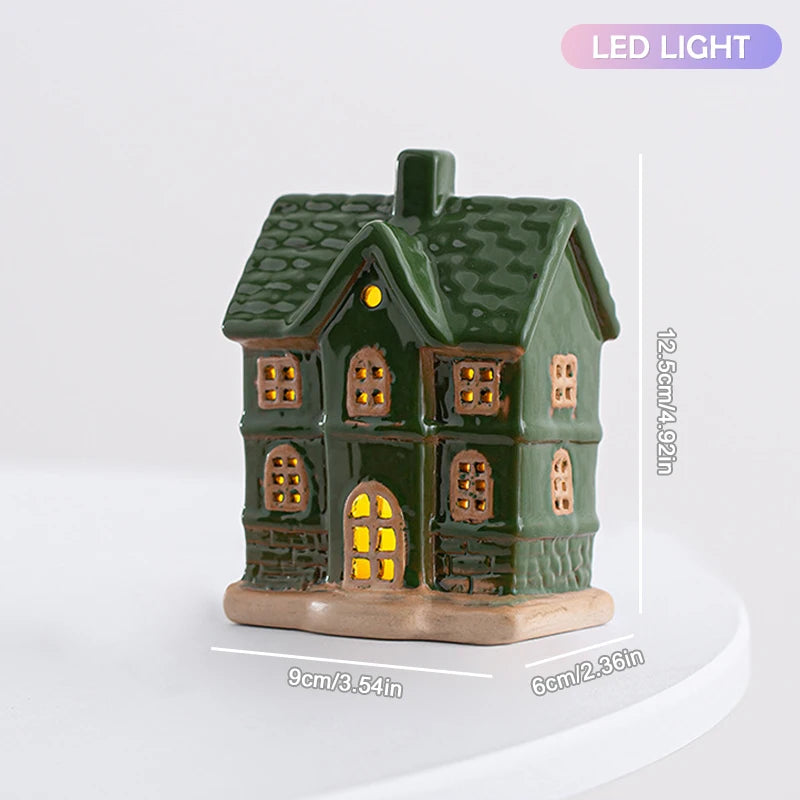 White Ceramic House Decor Lights Village Light Up Decorations Winter Zpaxo D