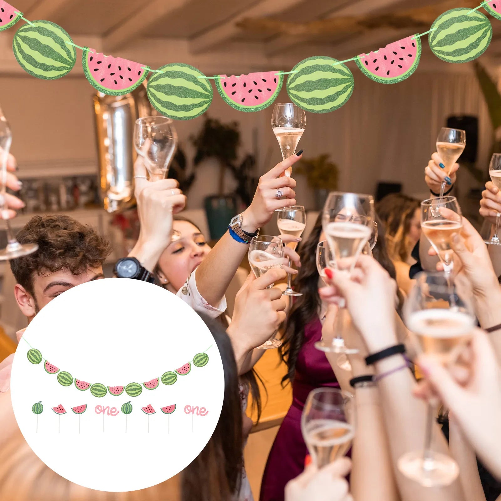 1Set Watermelon Banner Summer Party Supplies Cake Picks Birthday Party Decoration Accessories Decor for Birthday Zpaxo other