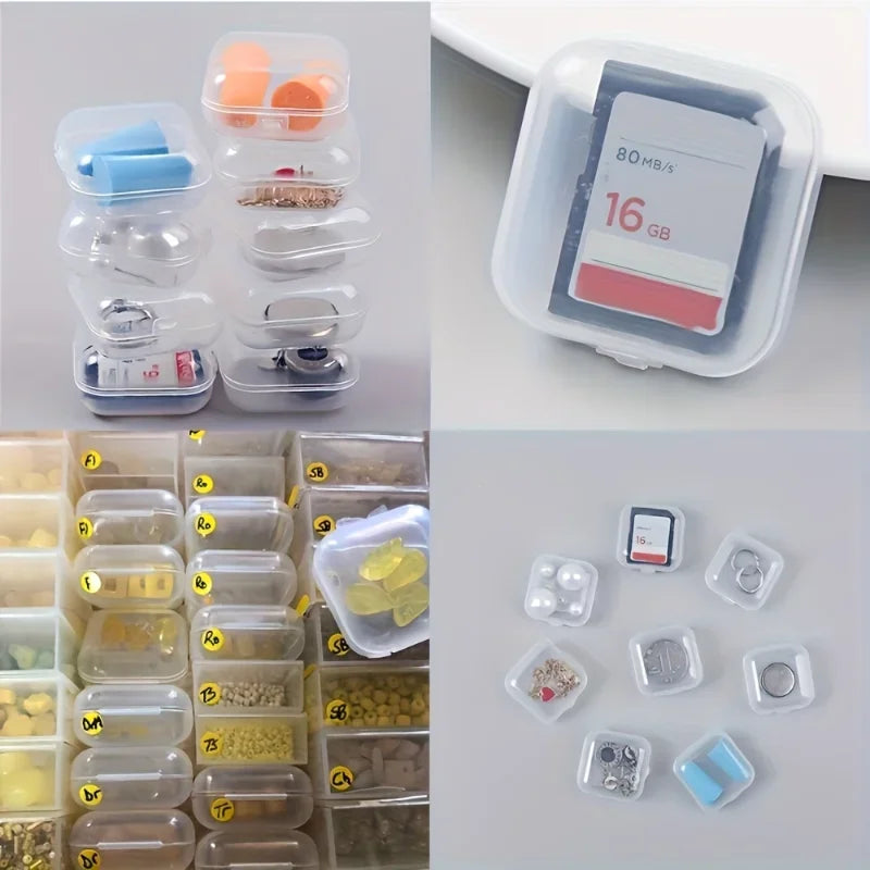 100 Mini Jewelry Storage Boxes Plastic Transparent Square Box Pill