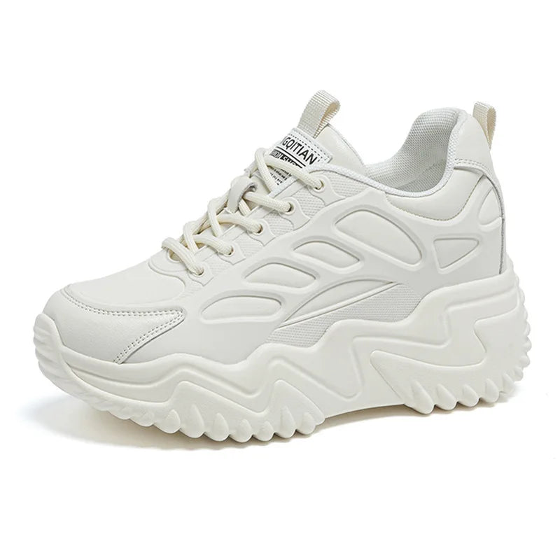 Leather Wedge Sneakers Women Slip Design Round Toe Non Thick Sole Zpaxo