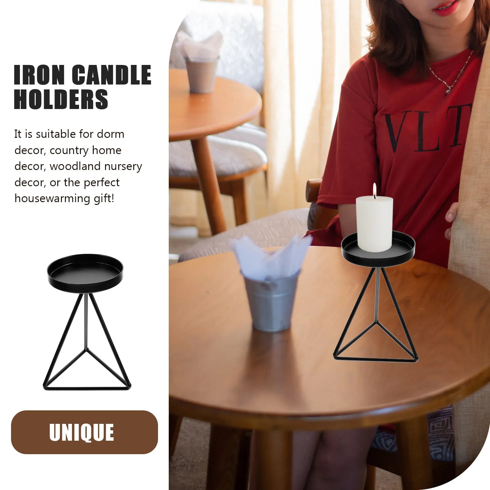 Iron Holder Geometric Hollow Candlestick Home Decorative Desktop