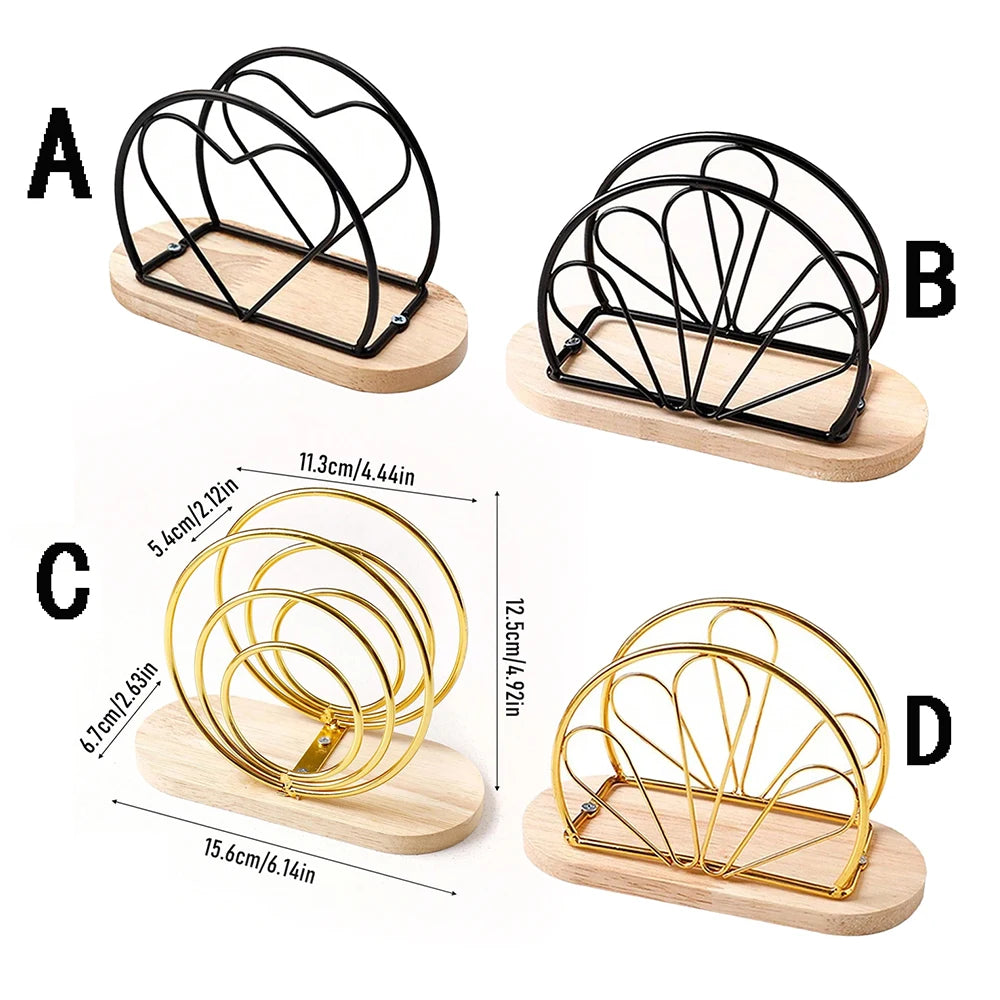 Napkin Holder with Wooden Base Metal Napkin Organizer Stand Tissue Dispenser Elegant Tabletop Decoration for Home Restaurant Zpaxo