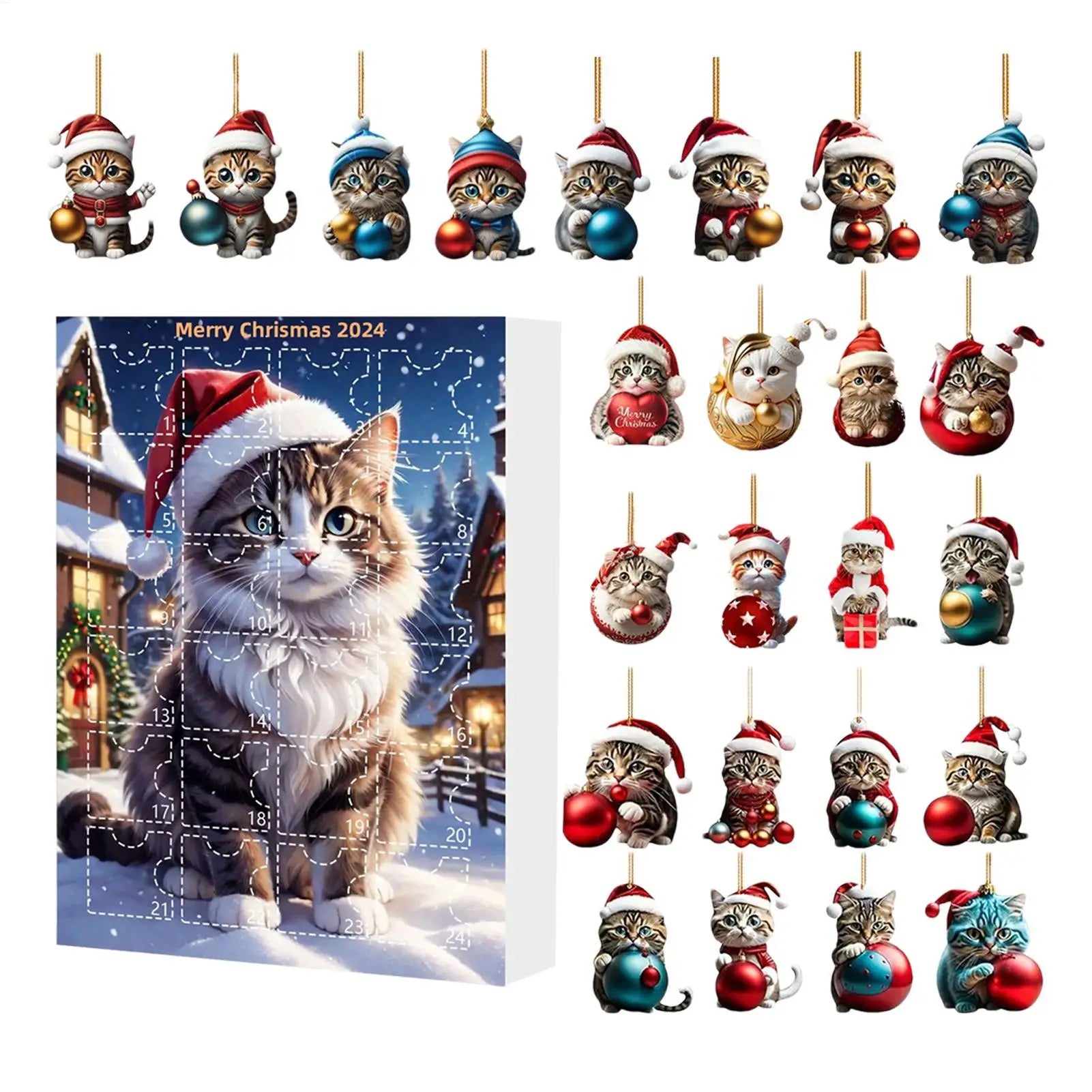 2D Acrylic Cat Advent Calendar 24 Days Christmas Countdown Cute