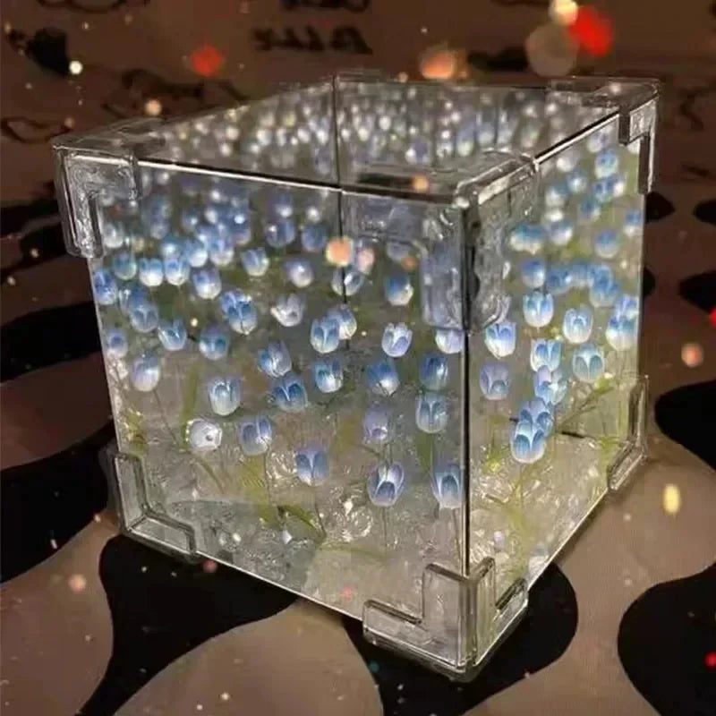 3D Tulip Night Light Perfect Couples Flower Magic Cube Home Zpaxo Blue
