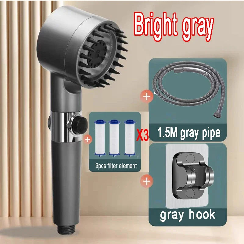 Black High Pressure Shower Head Rainfall 3 Modes Adjustable Boost Filter Holder One Click Water Stop Bathroom Accessories Zpaxo style4