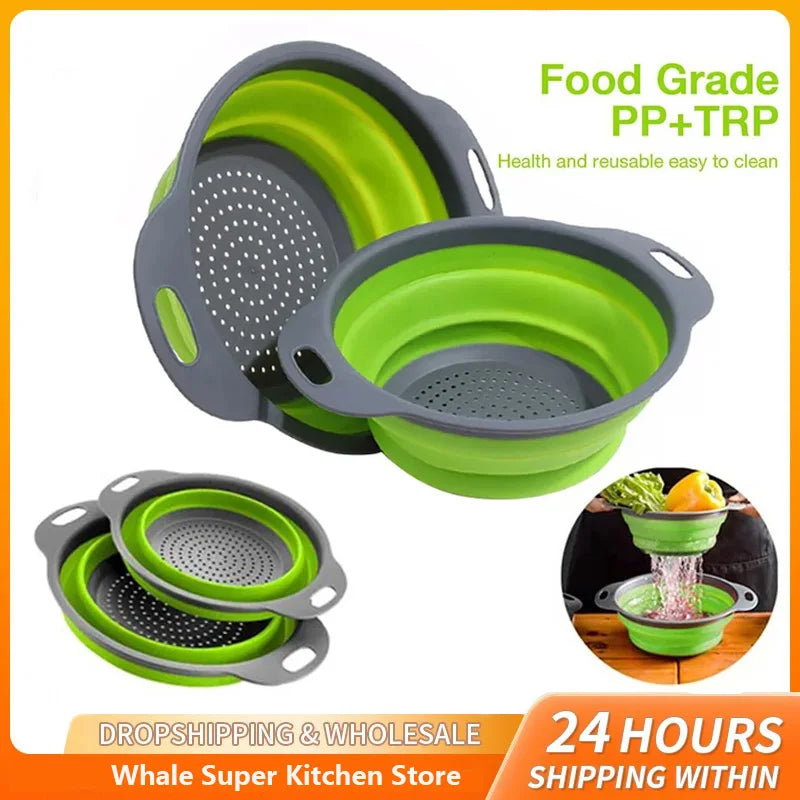Silicone Folding Drain Basket Fruit Vegetable Washing Basket Foldable Strainer Colander Collapsible Drainer Kitchen Storage Tool Zpaxo