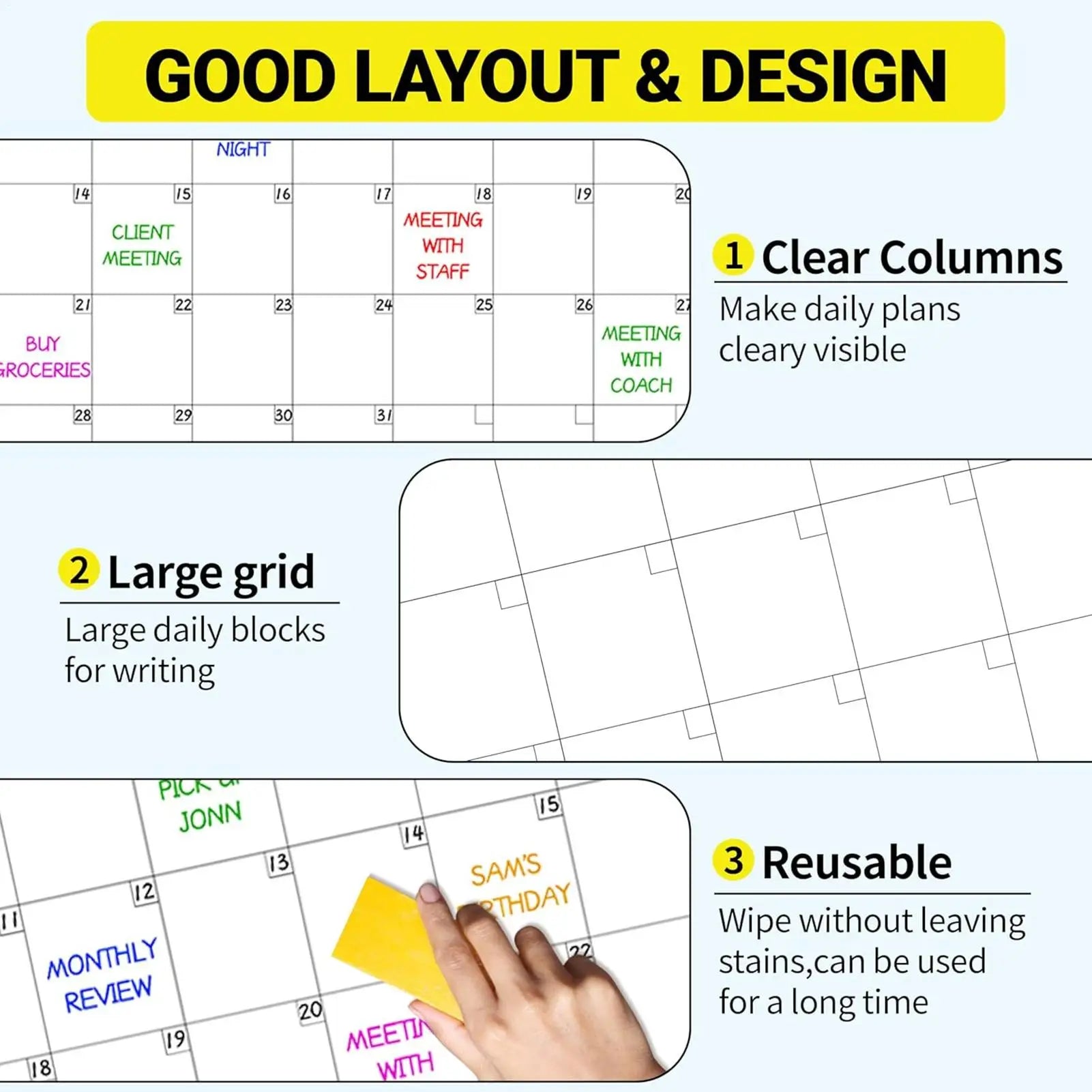 Erasable Large Wall Calendar – Reusable 12-Month Planner Dry Erase Wall Calendar Zpaxo