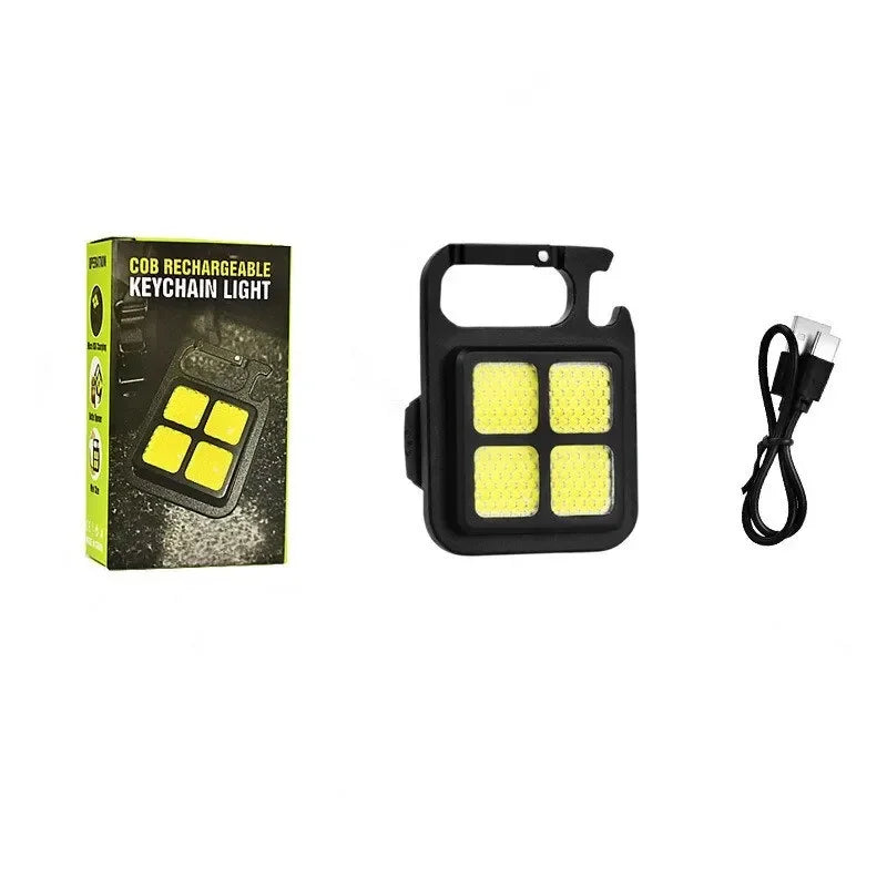 COB LED Keychain Flashlight – USB Rechargeable Camping Work Light