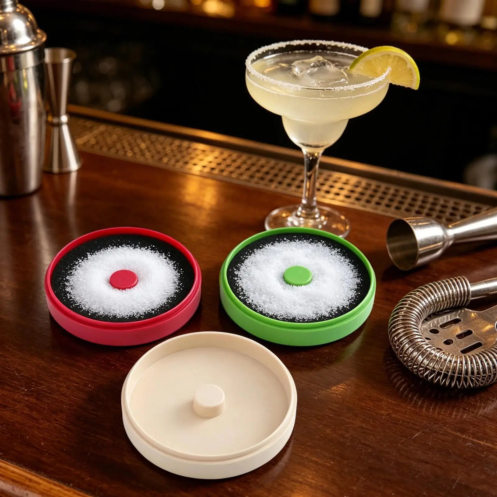 Margarita Salt Rimmer 3-Tier Glass Tray Cocktail Rim Dish Reusable