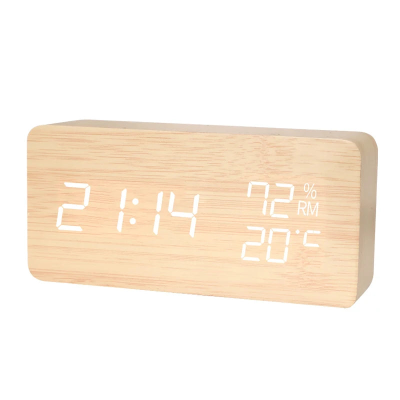 Wooden Temperature Humidity Display Clock Simple LED Silent Desktop Zpaxo G1710B