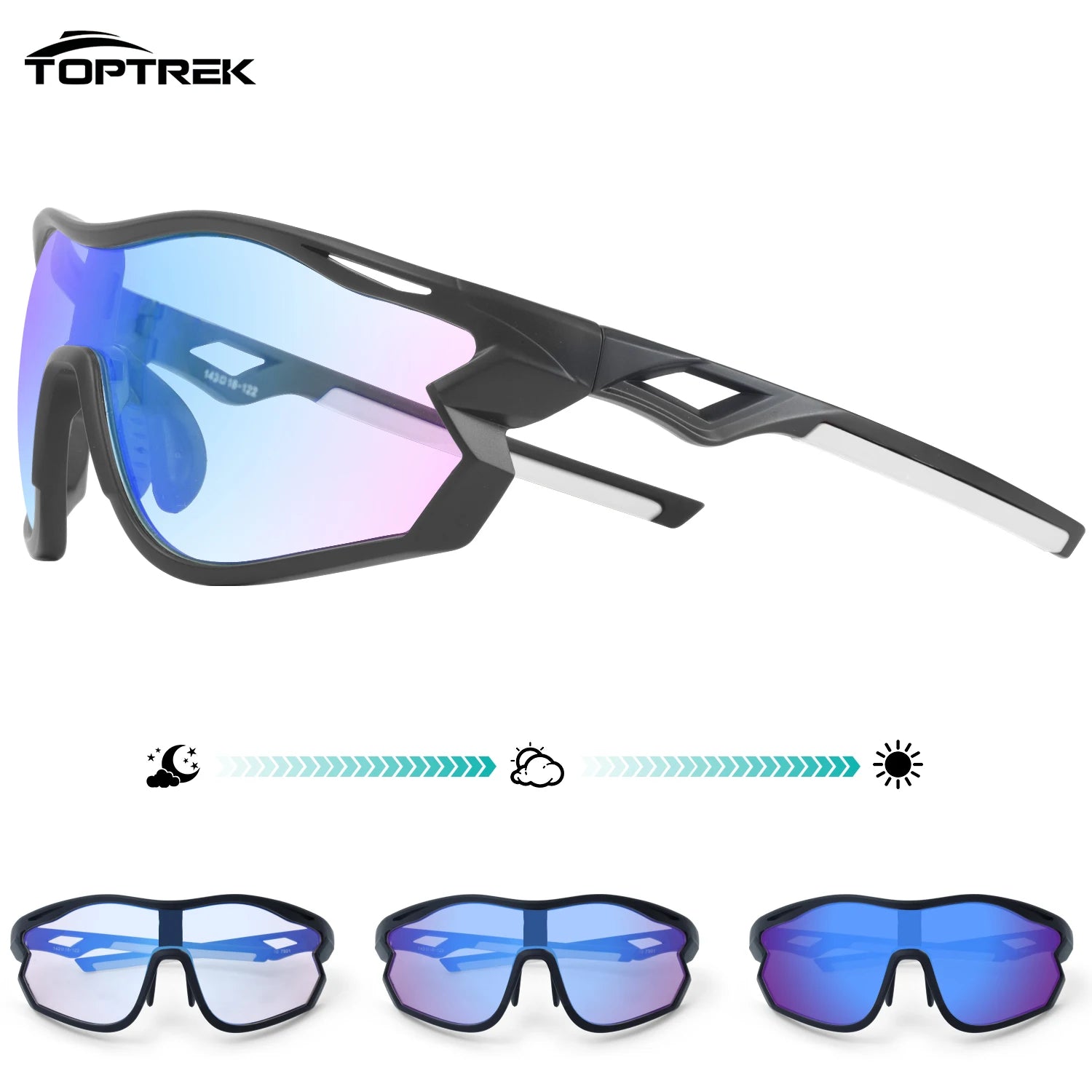 Toptrek Polarized Photochromic Cycling Sunglasses UV400 Sports Glasses Men Women Windproof Eyewear for MTB Road Bike Outdoor MTB Zpaxo 05 Black color blue
