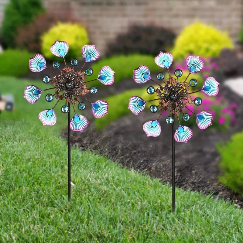 Peacock Tail Wrought Iron Windmill Garden Ground-mounted Outdoor