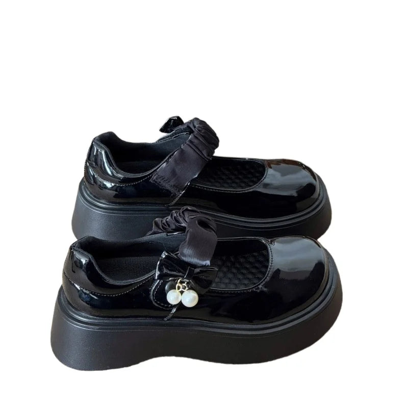 Black Heels Mary Jane Shoes Women Goth Chunky Platform Pumps Woman