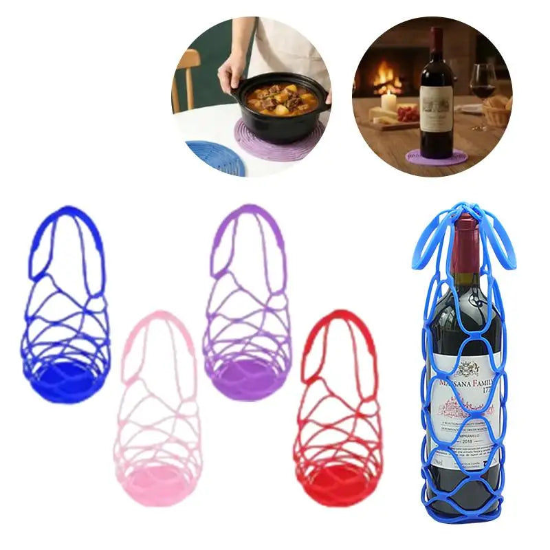 Silicone Wine Tote Reusable Bottle Bag With Cup Placemat Washable for Outdoor Picnic Travel Events Zpaxo