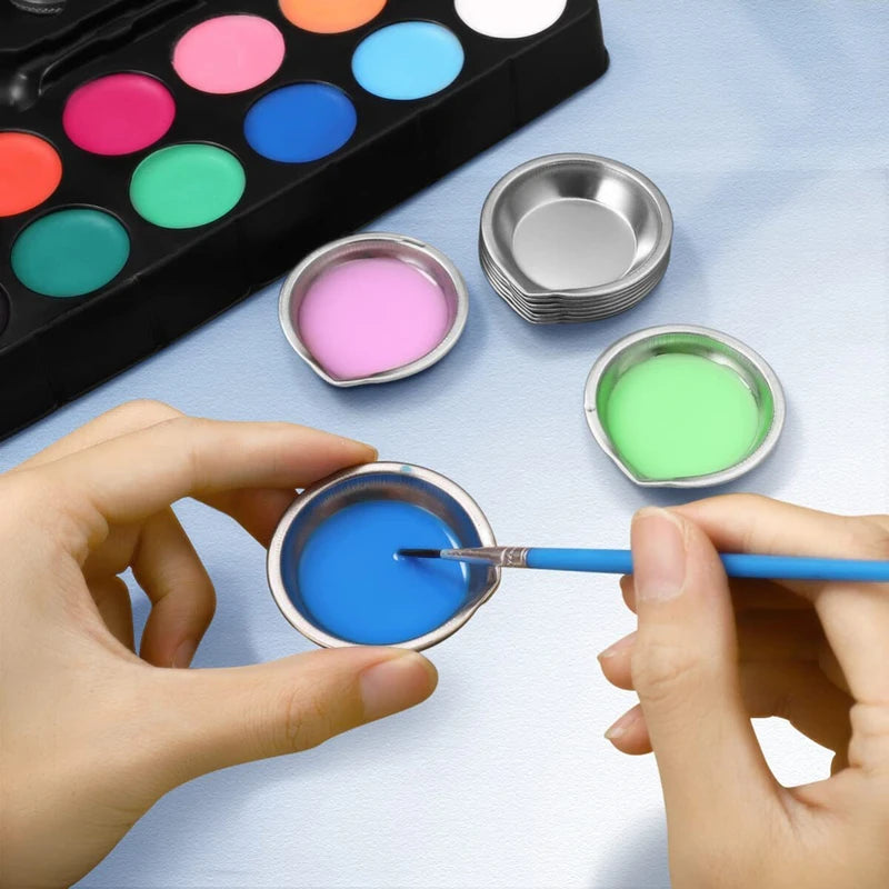 1-10pcs Stainless Steel Painting Palette Spouted Color Bowls Oil Paint Trays Paint Color Mixing Cups For Art Stationery Supplies Zpaxo