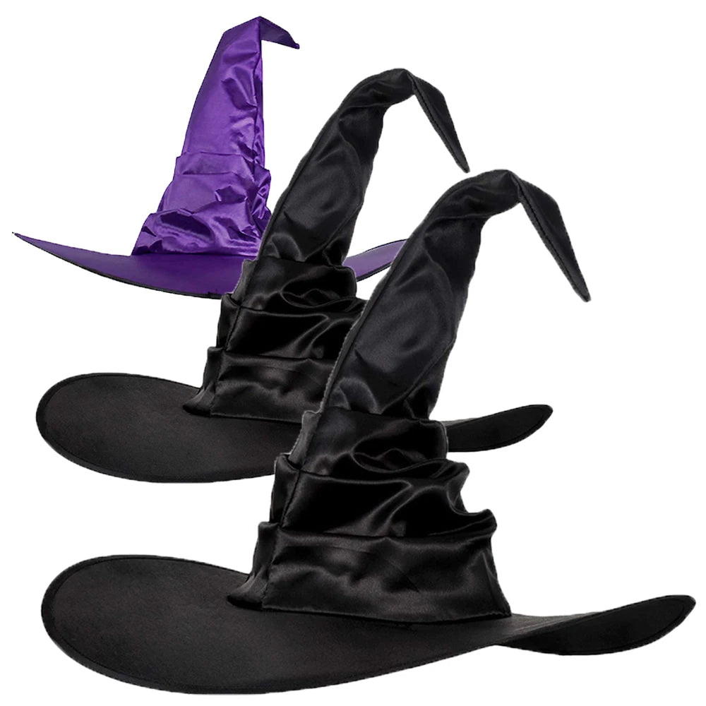 Halloween Witch Hat Black Folds Wizard Hats Women Men Masquerade