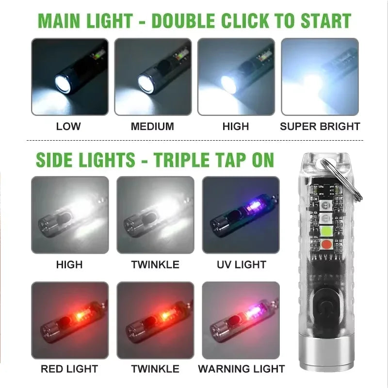 Outdoor Strong Light LED Flashlight Mini Portable Keychain USB