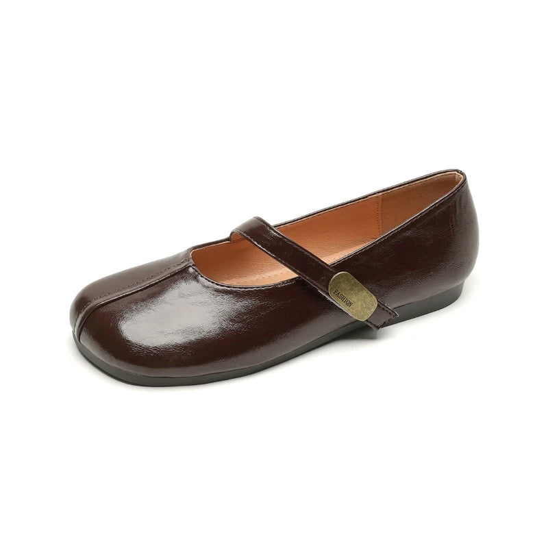 Women Round Toe Soft Sole Single Shoes 2025 Spring Flat One Strap Zpaxo 993-8 Brown 35 China Mainland