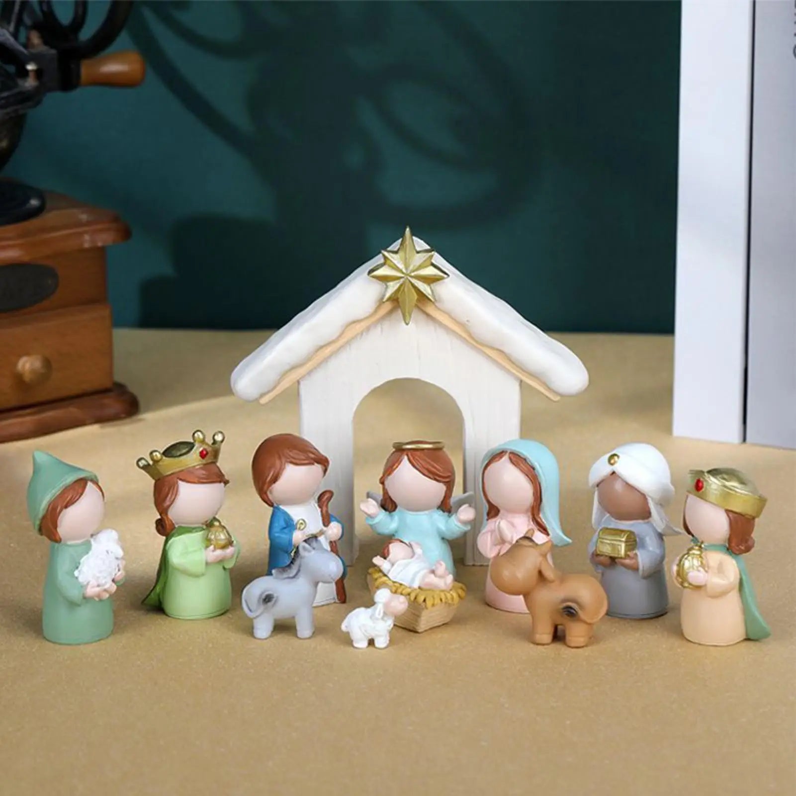 Christmas Nativity 12 Pieces Holy Family Manger Small Nativity Set Christmas Decor for Kids Adults Christian Desk Table Shelf Zpaxo