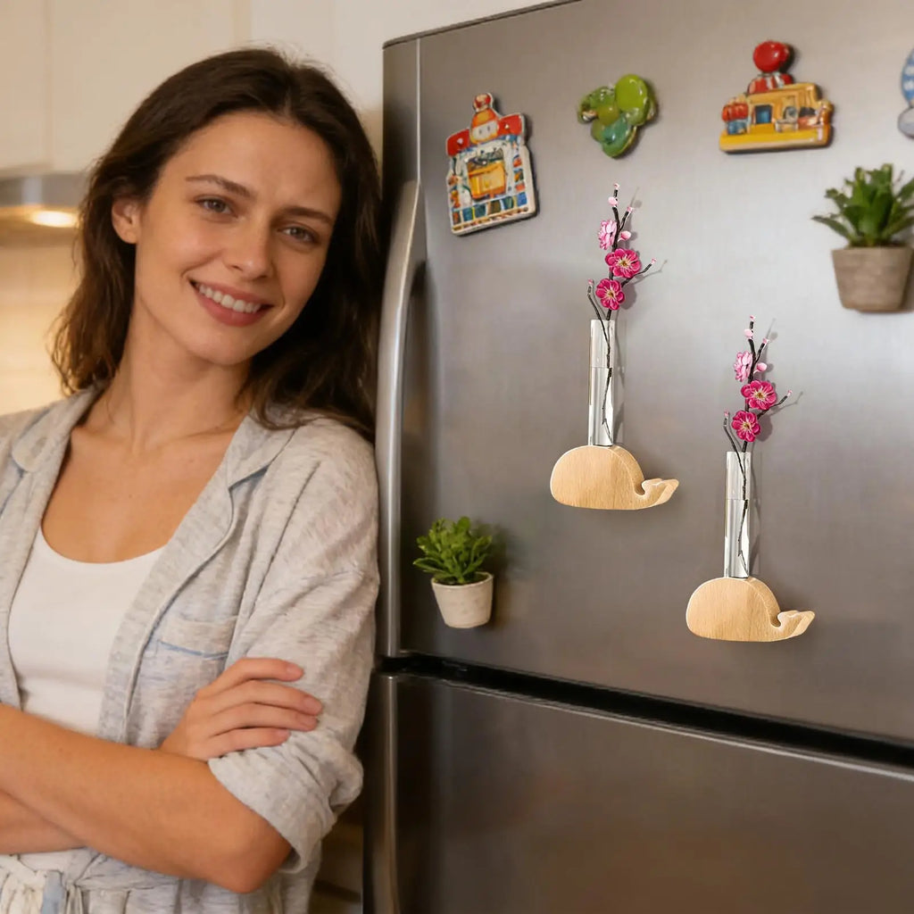 Vase Fridge Magnets Magnetic Small Wooden Home Decor Flower Wall Door