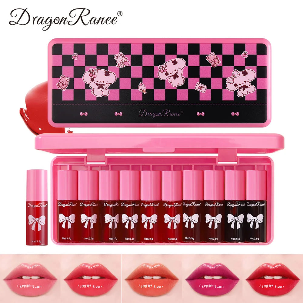 10 pack lip gloss set, easy to color and non fading, moisturizing lip gloss, waterproof and moisturizing lipstick water Zpaxo meihonggezi